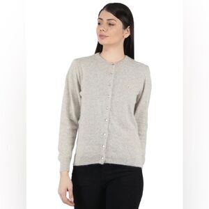 Monte Carlo Light Khaki Angora Wool Open Front Cardigan 38/L